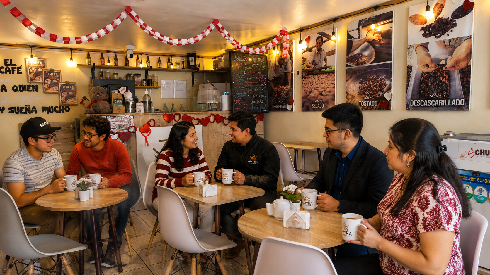 Visitantes en la cafetería