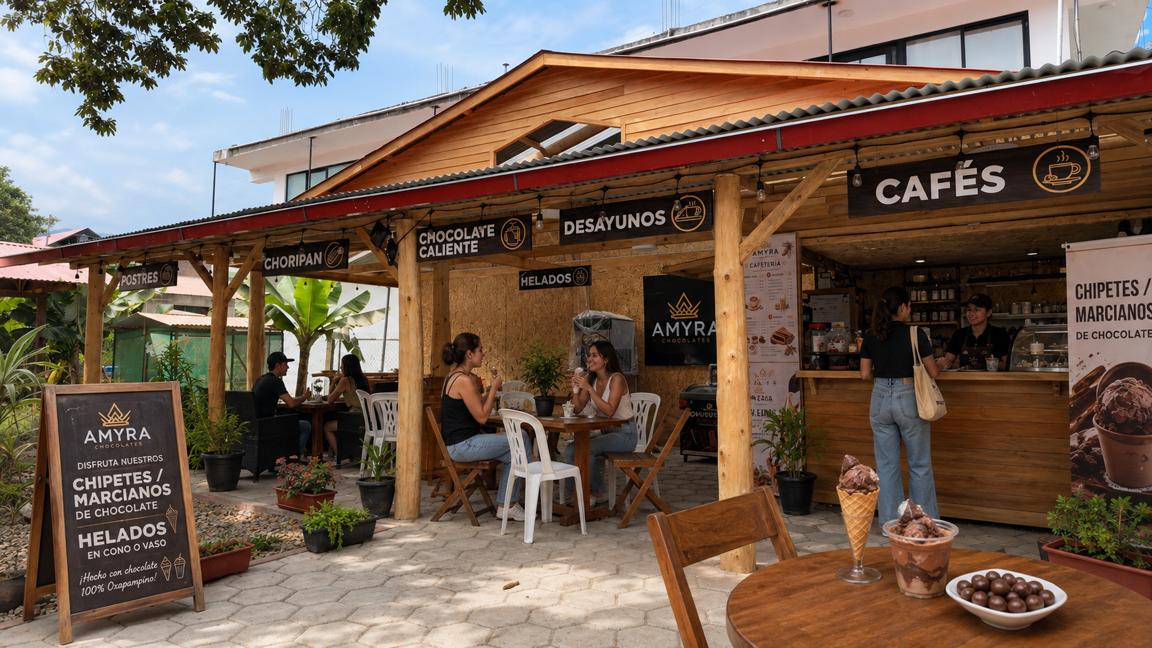 Visitantes en la cafetería